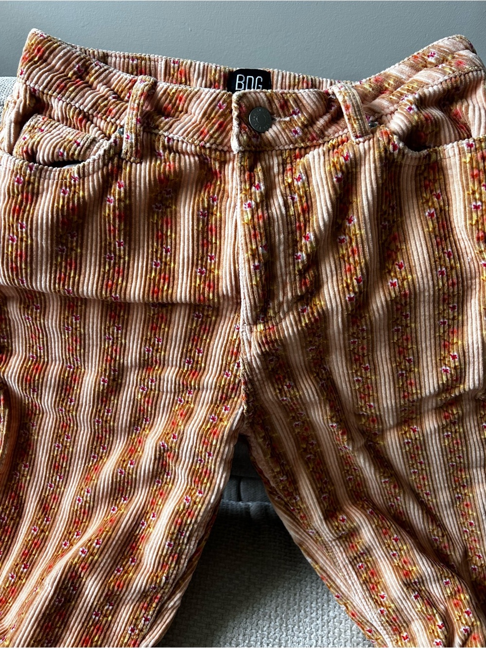 BDG Peach and orange  Floral Corduroy Pants